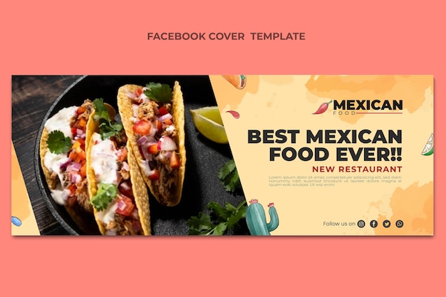 Vetor capa do facebook da melhor comida mexicana em aquarela