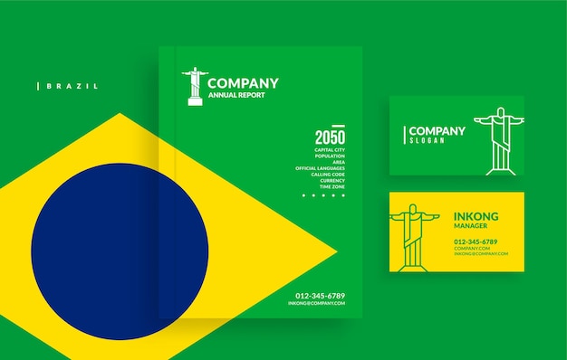 Capa do livro do relatório anual do brasil e design mínimo de cartão de visita