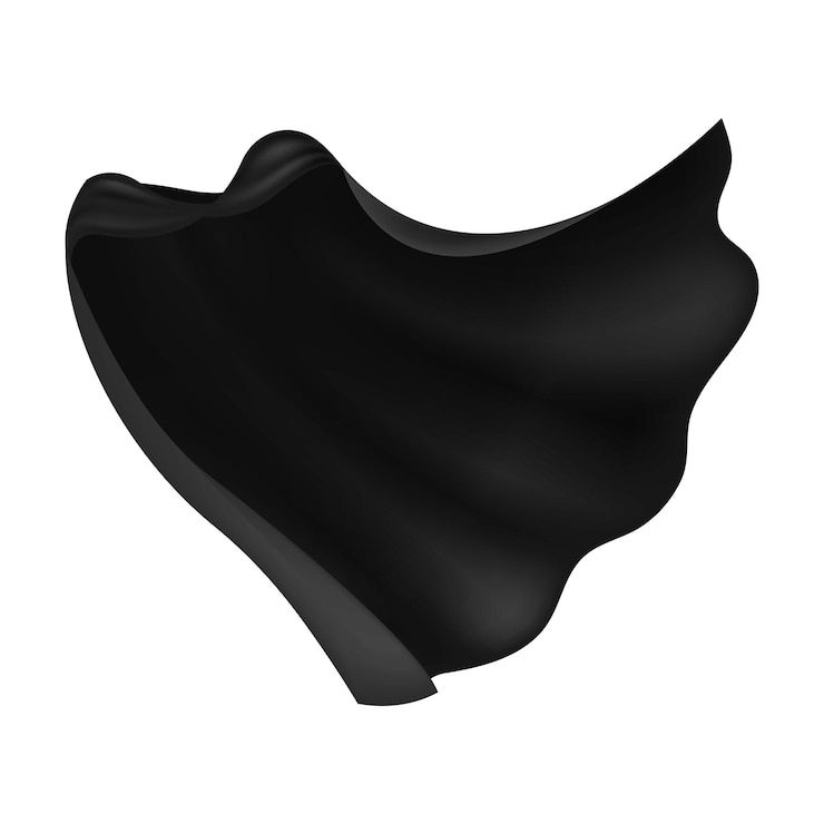 Vetor capa drapeada preta. capa de herói ou drácula realista, tecido elegante de seda, veludo ou cetim, roupas para o baile de máscaras e carnaval, vetor de fantasia voadora 3d ilustração isolada única isolada