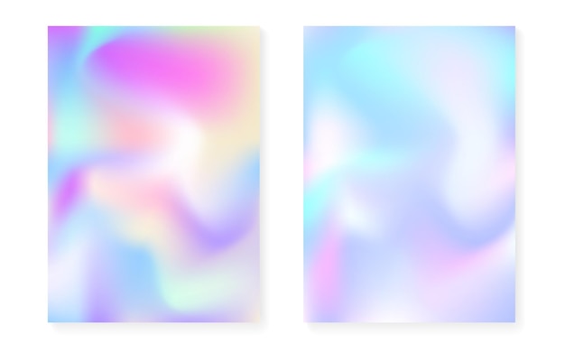 Capa holográfica com fundo gradiente de holograma. Estilo retro dos anos 90, 80. Modelo gráfico iridescente para folheto, banner, papel de parede, tela do celular. Capa holográfica minimalista retrô.