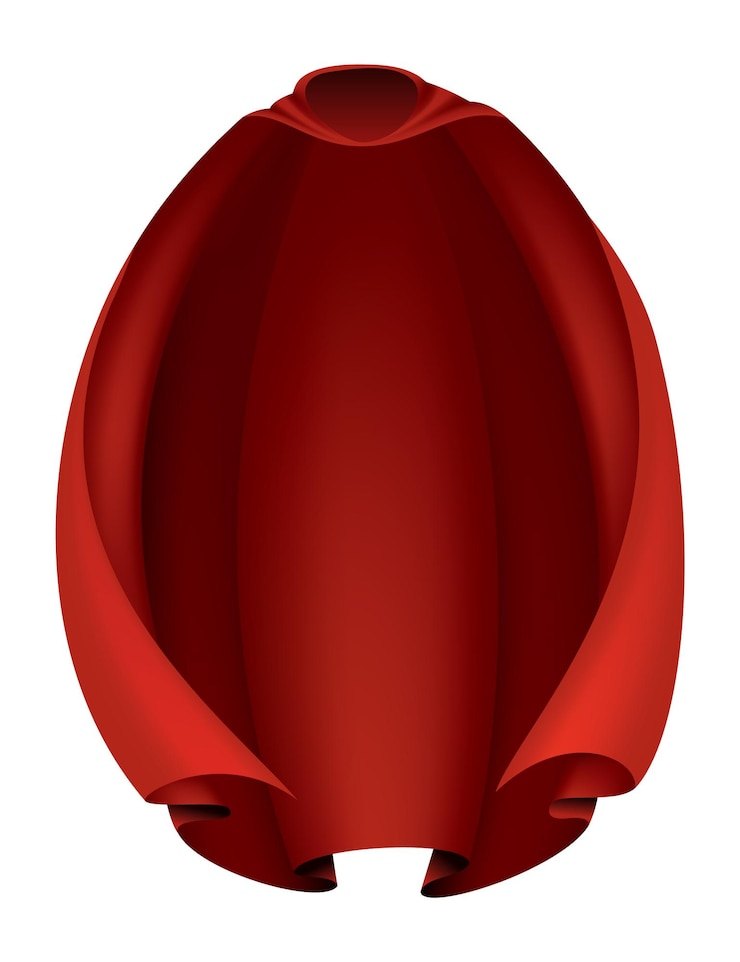 Vetor capa vermelha de super-herói capa de seda de tecido escarlate na vista frontal vestido de máscaras de carnaval design de traje realista traje de manto voador