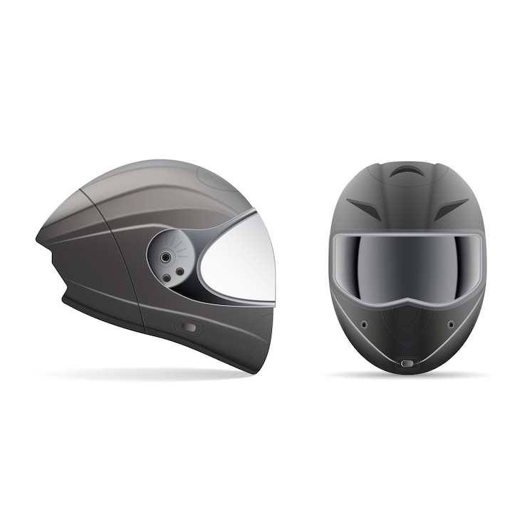 Vetor capacete de motocicleta cinza claro de alta qualidade vista frontal e lateral isolada em um vetor de fundo branco