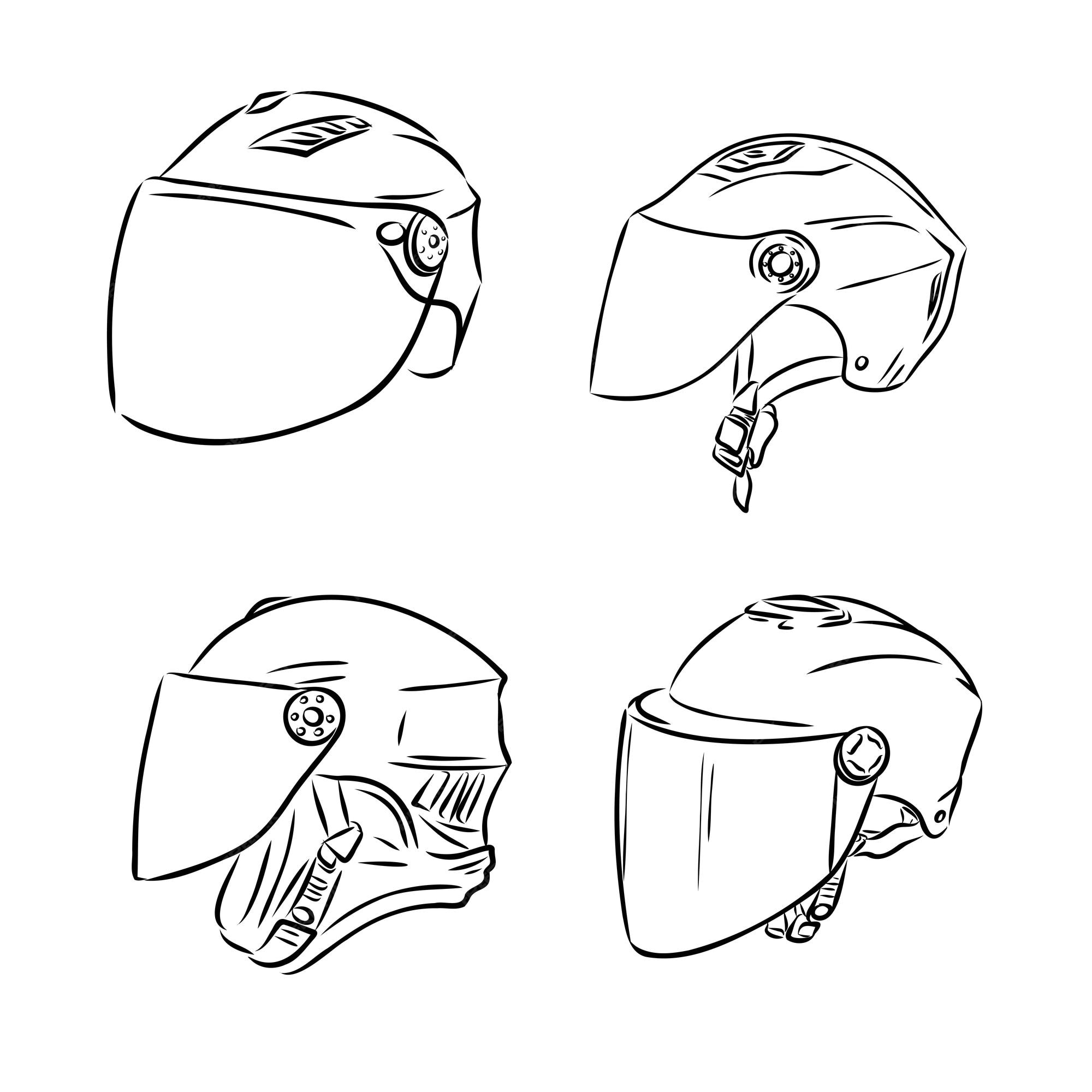 Capacete de motocicleta, contorno desenhado à mão, ícone de doodle,  proteção de moto e equipamento de segurança de velocidade