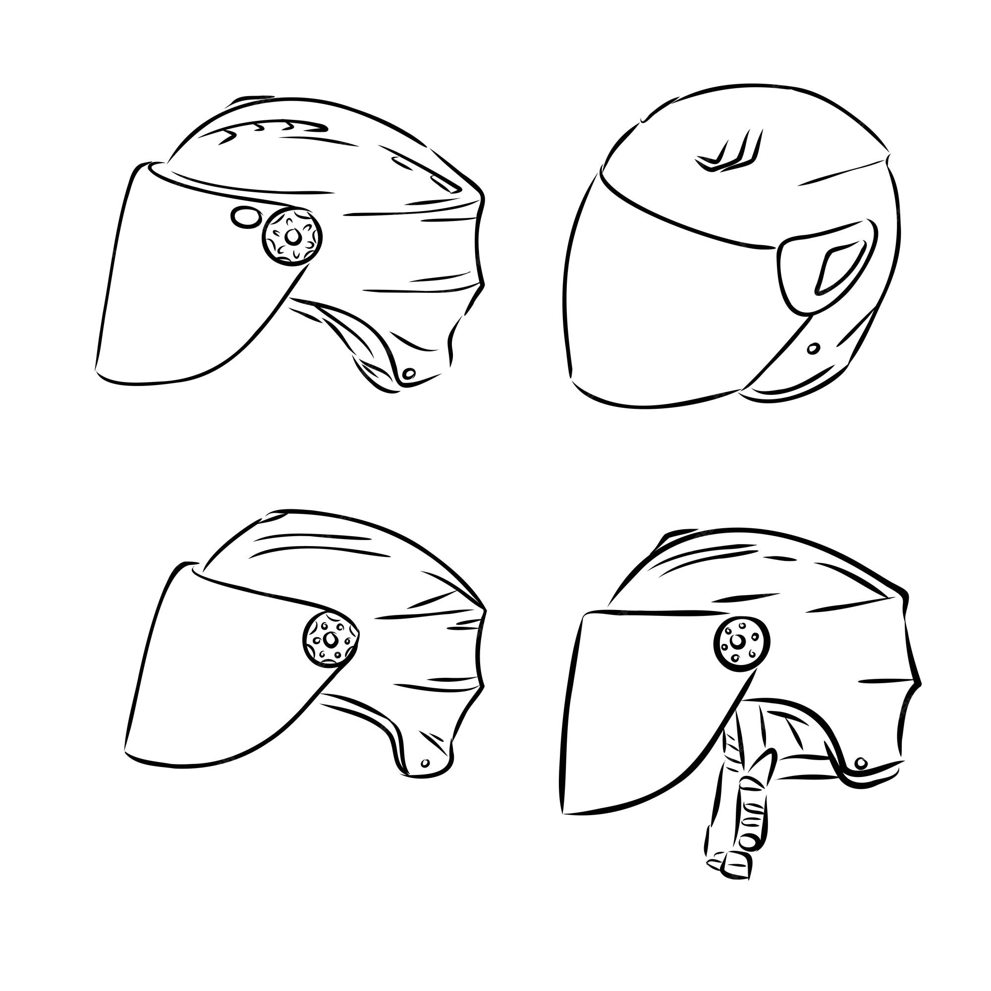 Capacete de motocicleta, contorno desenhado à mão, ícone de doodle,  proteção de moto e equipamento de segurança de velocidade