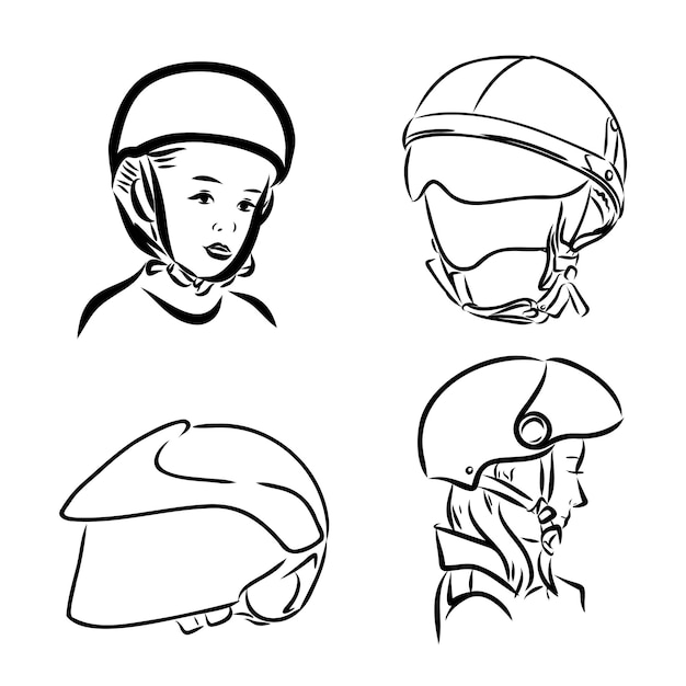 Ícone de doodle de contorno desenhado à mão do capacete da