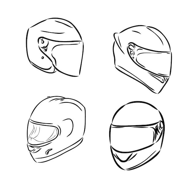 Capacete de motocicleta, contorno desenhado à mão, ícone de doodle,  proteção de moto e equipamento de segurança de velocidade