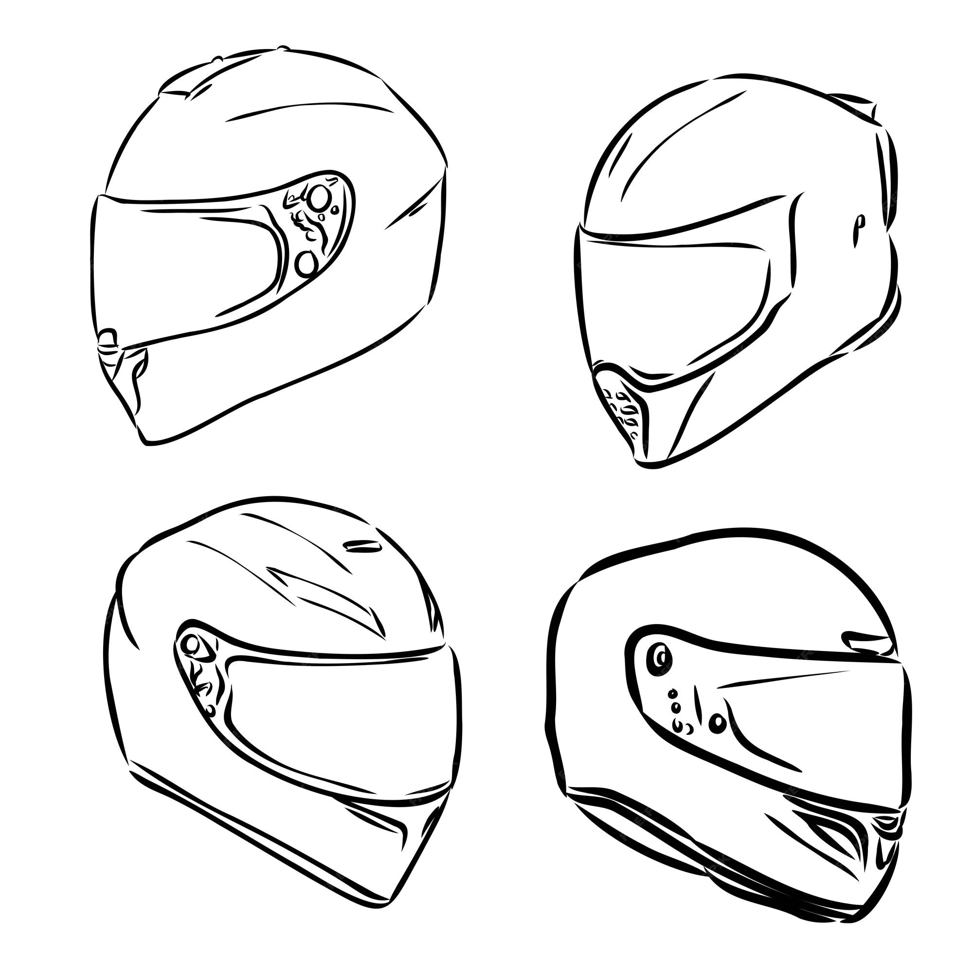 Capacete de motocicleta, contorno desenhado à mão, ícone de doodle,  proteção de moto e equipamento de segurança de velocidade