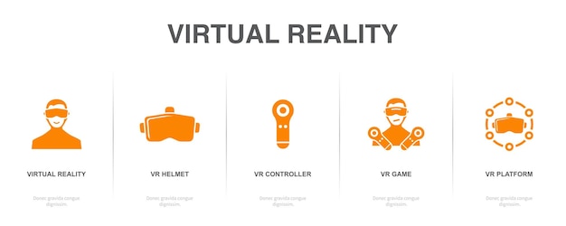 Capacete de realidade virtual VR Jogo de controlador VR Ícones de plataforma VR Modelo de design de infográfico Conceito criativo com 5 etapas