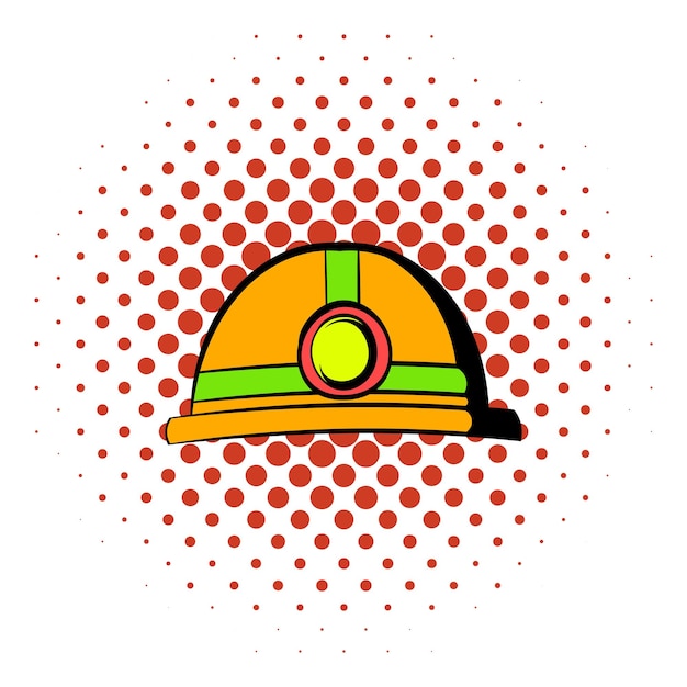Vetor capacete laranja com ícone de lanterna em estilo de quadrinhos isolado em fundo de meio-tom