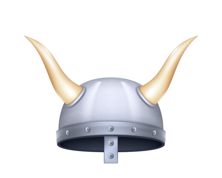 Vetor capacete viking realista com chifres em fundo branco elemento protetor no traje do norte