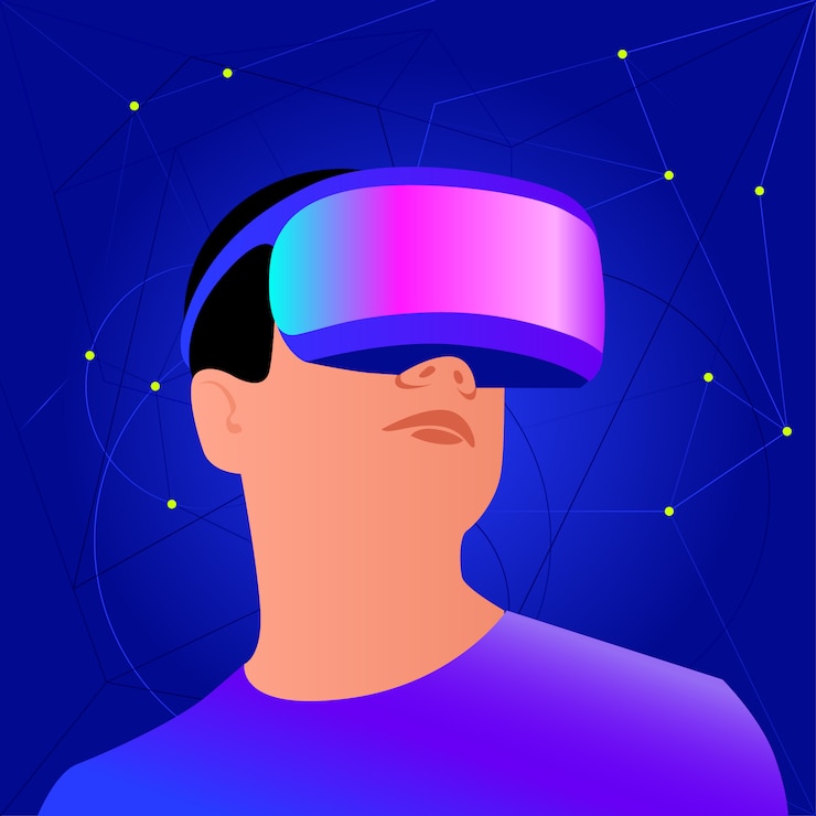 Vetor capacete vr para simulação espacial e jogos digitais