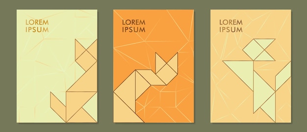 Capas modernas com gatos tangram. design de capa de formas geométricas. modelo de design moderno