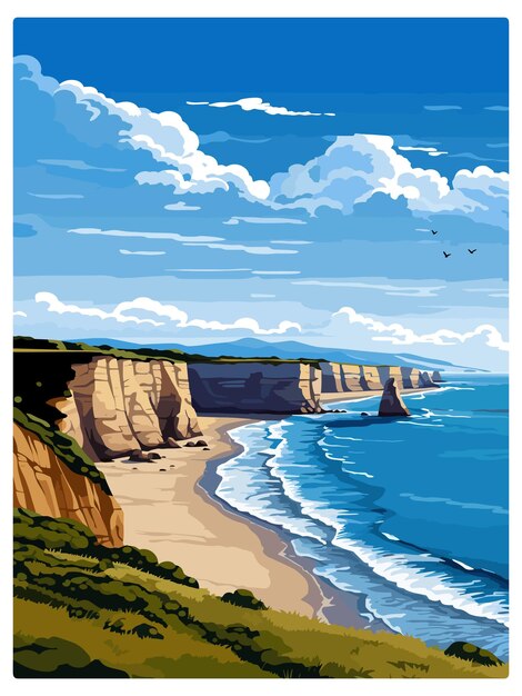 Vetor cape kidnappers nova zelândia poster de viagem vintage souvenir cartão postal retrato pintura ilustração