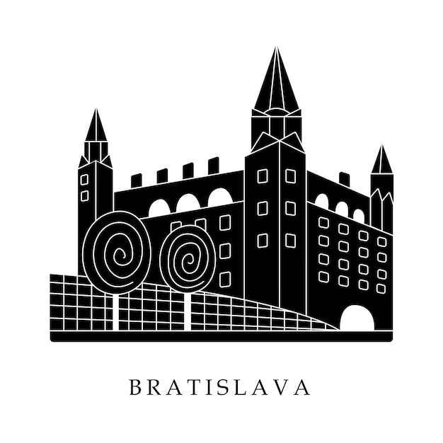 Capitais europeias, bratislava. ilustração em preto e branco