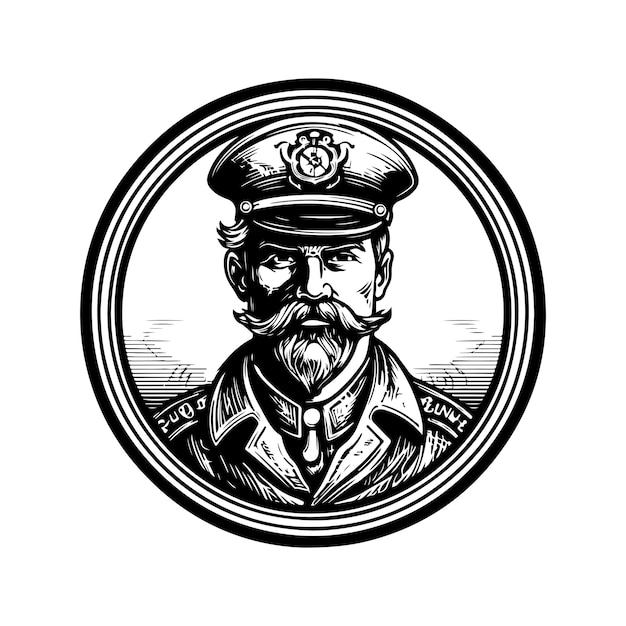 Vetor capitão mercenário logotipo vintage conceito de arte de linha preto e branco ilustração desenhada à mão