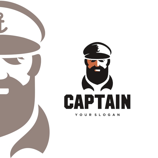 Vetor capitão ou capitão de navio barbudo com chapéu de crista para design de logotipo náutico para marinheiros