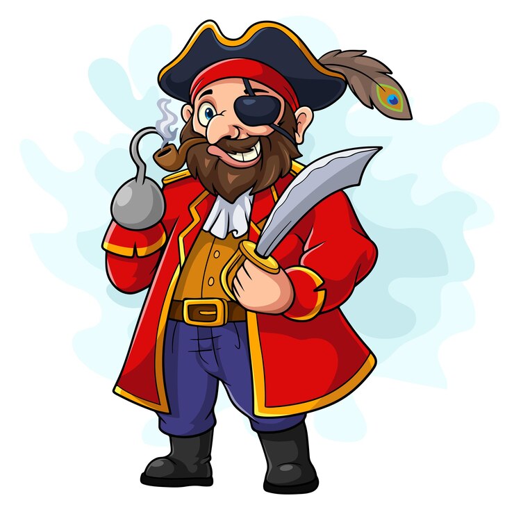 Vetor capitão pirata de desenho animado segurando uma espada