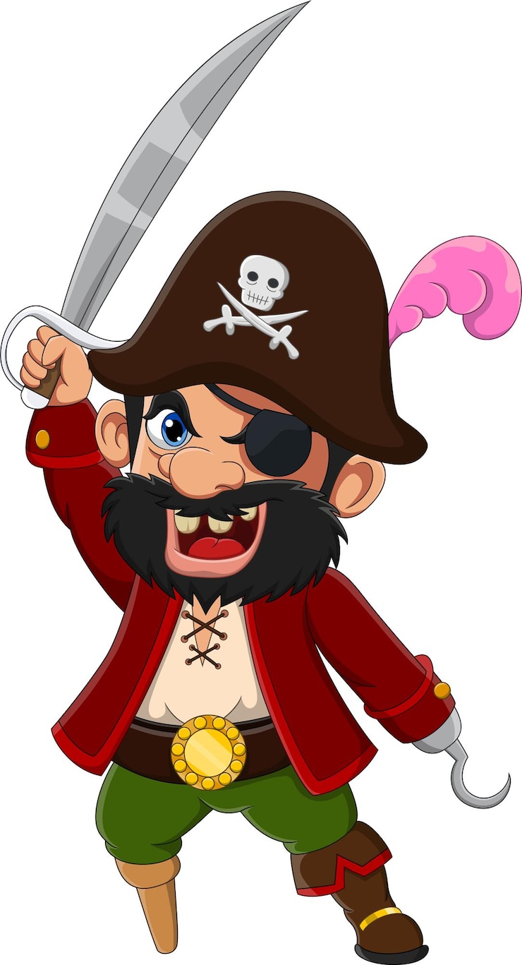 Vetor capitão pirata de desenho animado segurando uma espada