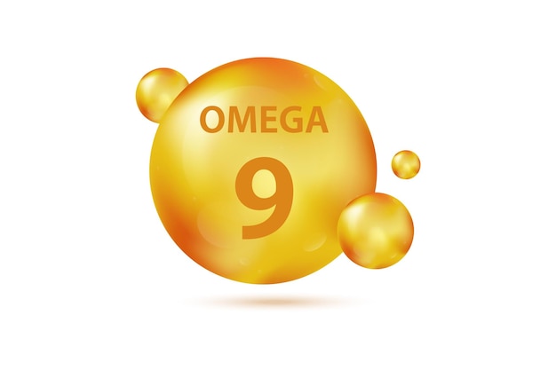 Cápsula de ouro ômega 9 Cápsula de pílula de gota de vitamina Gota de essência dourada brilhante Tratamento de beleza nutrição design de cuidados com a pele Conceito de vetor de beleza e saúde Ilustração em vetor