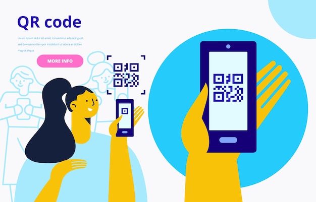 Capture o código qr no celular mão segurando o telefone com o código qr ilustração em vetor plana