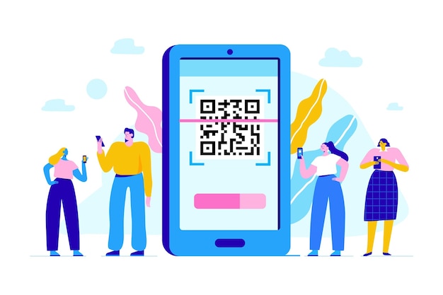 Capture o código qr no celular mão segurando o telefone com o código qr ilustração em vetor plana