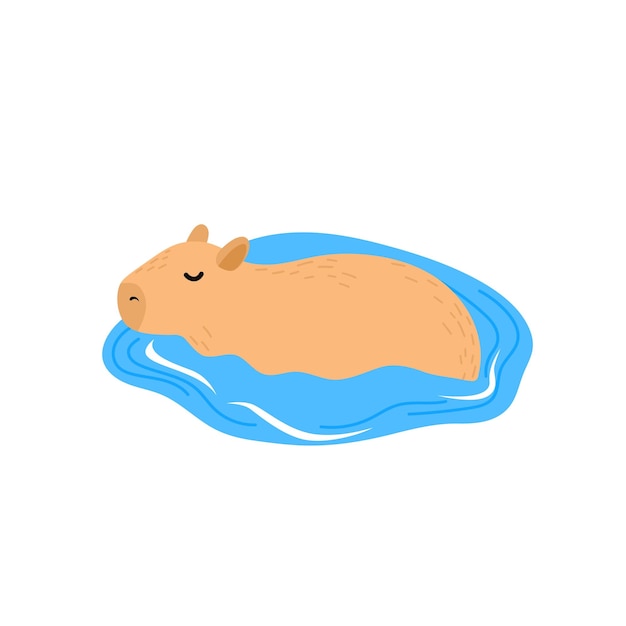 Vetor capybara personagem engraçado em design plano cute capybara nadando na água ilustração vetorial