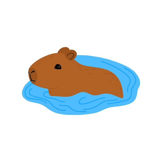 Vetor capybara personagem engraçado em design plano cute capybara nadando na água ilustração vetorial