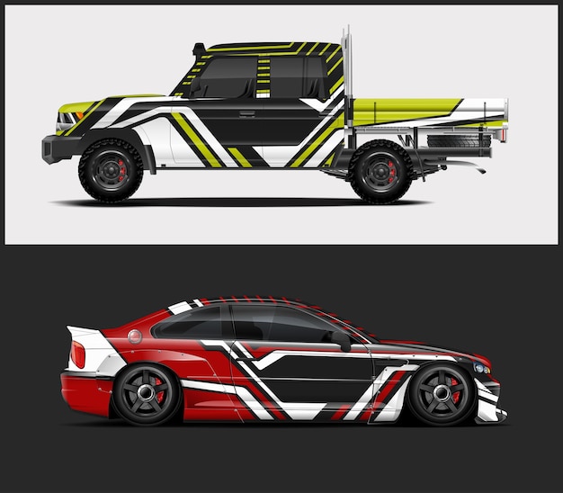 Car wrap decal design vector gráfico abstrato kit de fundo projetos para veículos de corrida rally de carros