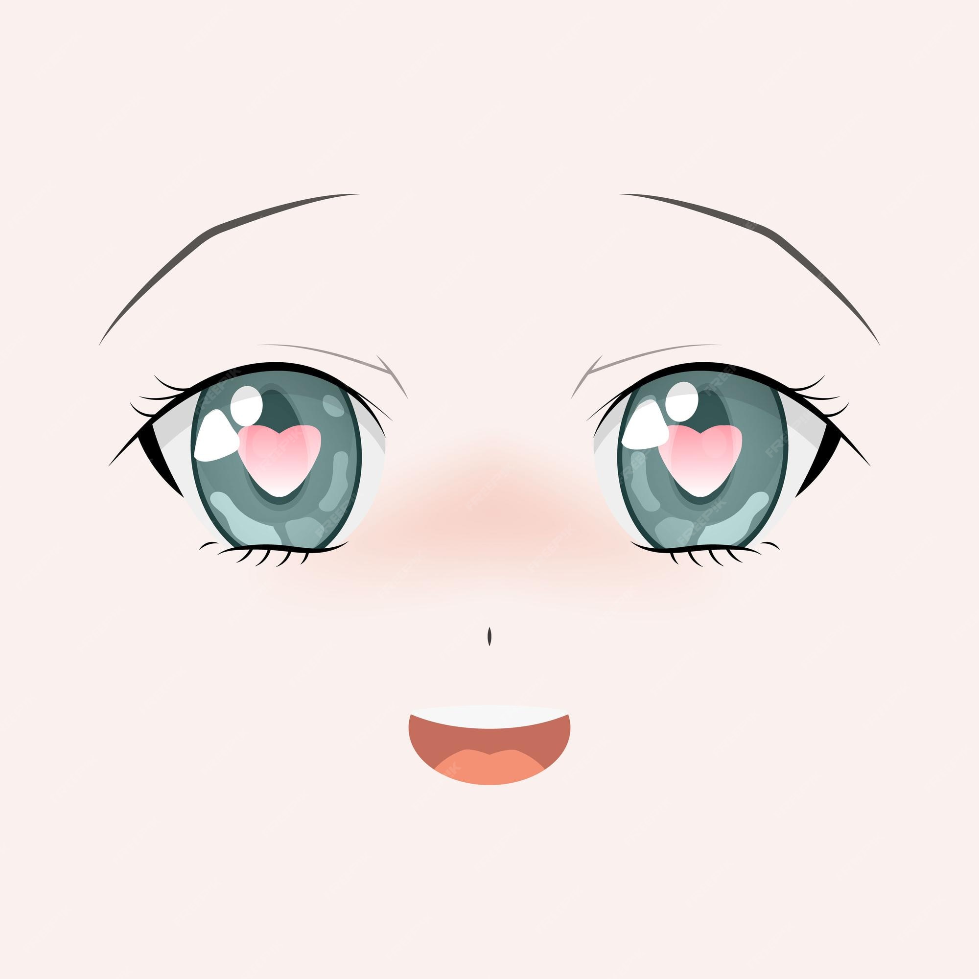 Vetores de Cara De Anime Feliz Estilo Mangá Grandes Olhos Azuis Nariz  Pequeno E Boca Kawaii e mais imagens de Adolescente - iStock