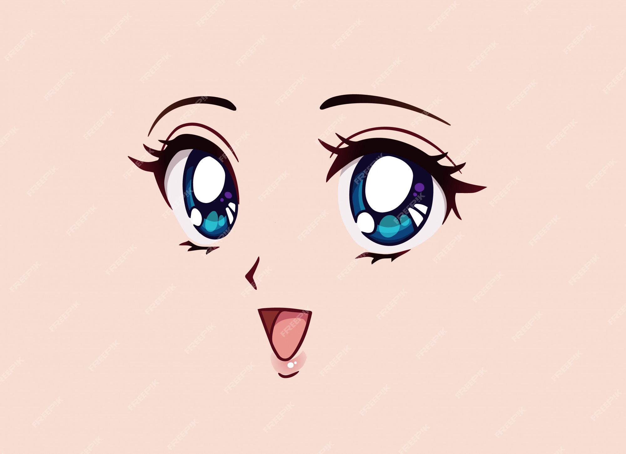 cara de anime feliz. grandes olhos verdes estilo mangá, nariz pequeno e  boca kawaii. mão desenhada ilustração vetorial. isolado no branco. 8126665  Vetor no Vecteezy