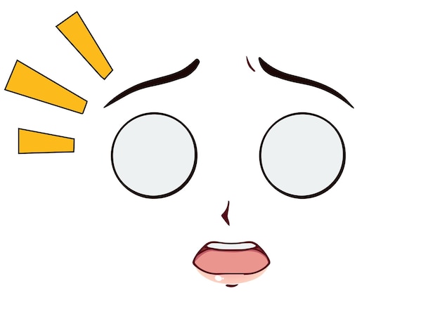 Cara de anime surpresa. olhos redondos engraçados e boca grande kawaii. mão-extraídas ilustração em vetor dos desenhos animados.