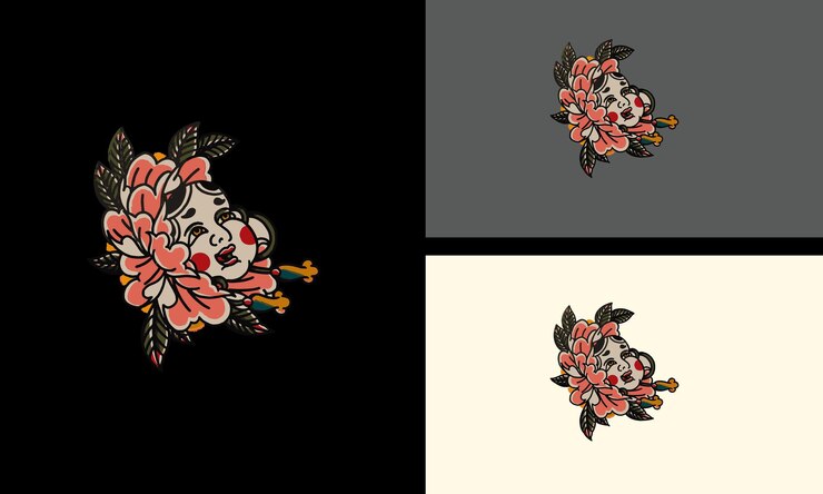 Vetor cara de bebê e flores desenho de mascote vetorial