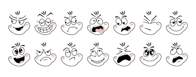 Cara de desenho animado emoji olho emoção expressiva olhos e boca