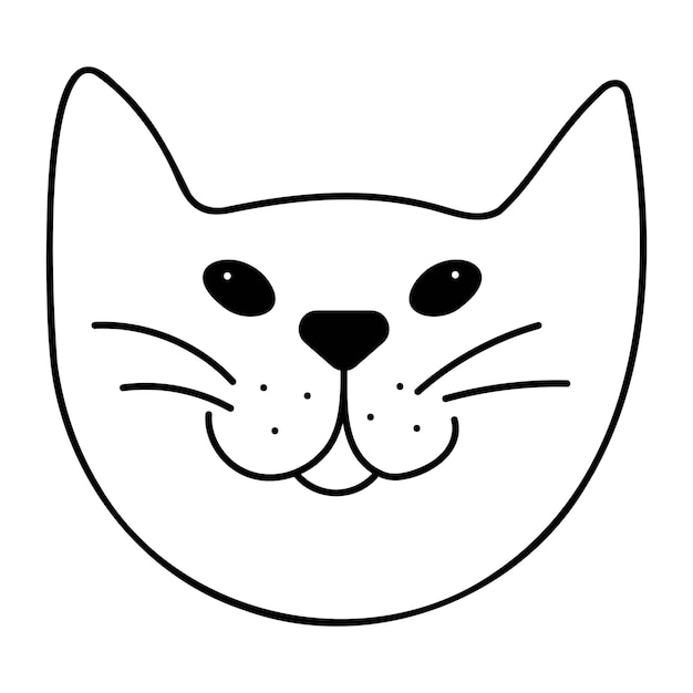 Cara de gato bonito doodle da coleção de adesivos femininos. Vetor de desenho animado branco e preto