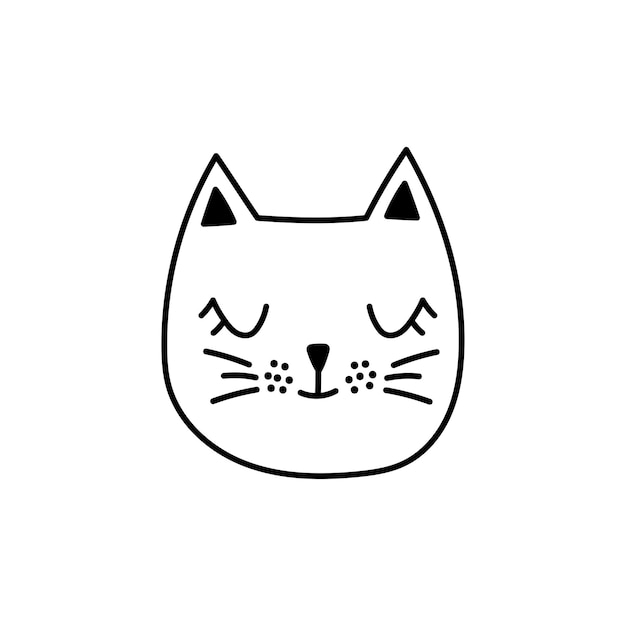 Cara de gato, desenho de mão, Doodle, cabeça de gato, vetor de linha de gato Sute