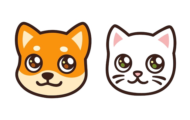 Vetor cara de gato e cachorro estilo anime de desenho animado