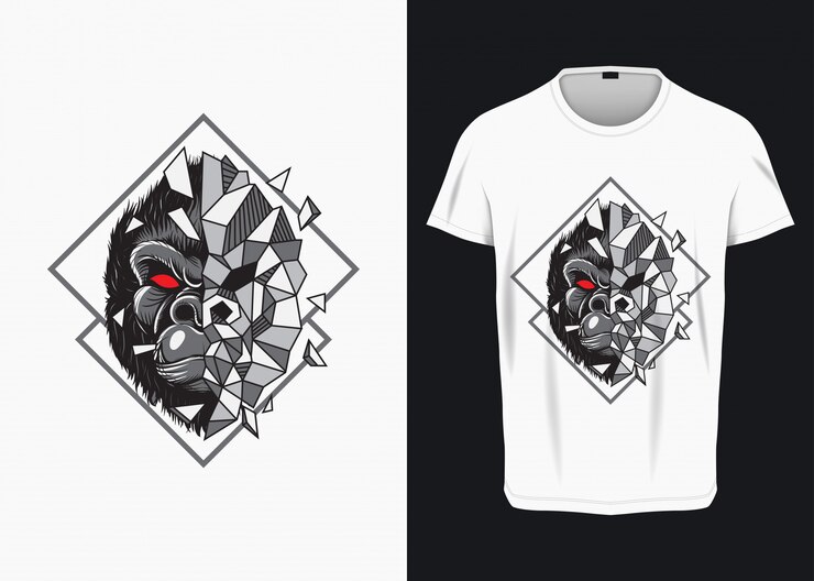 Cara de gorila zangado quebrando a ilustração de vidro para t-shirt