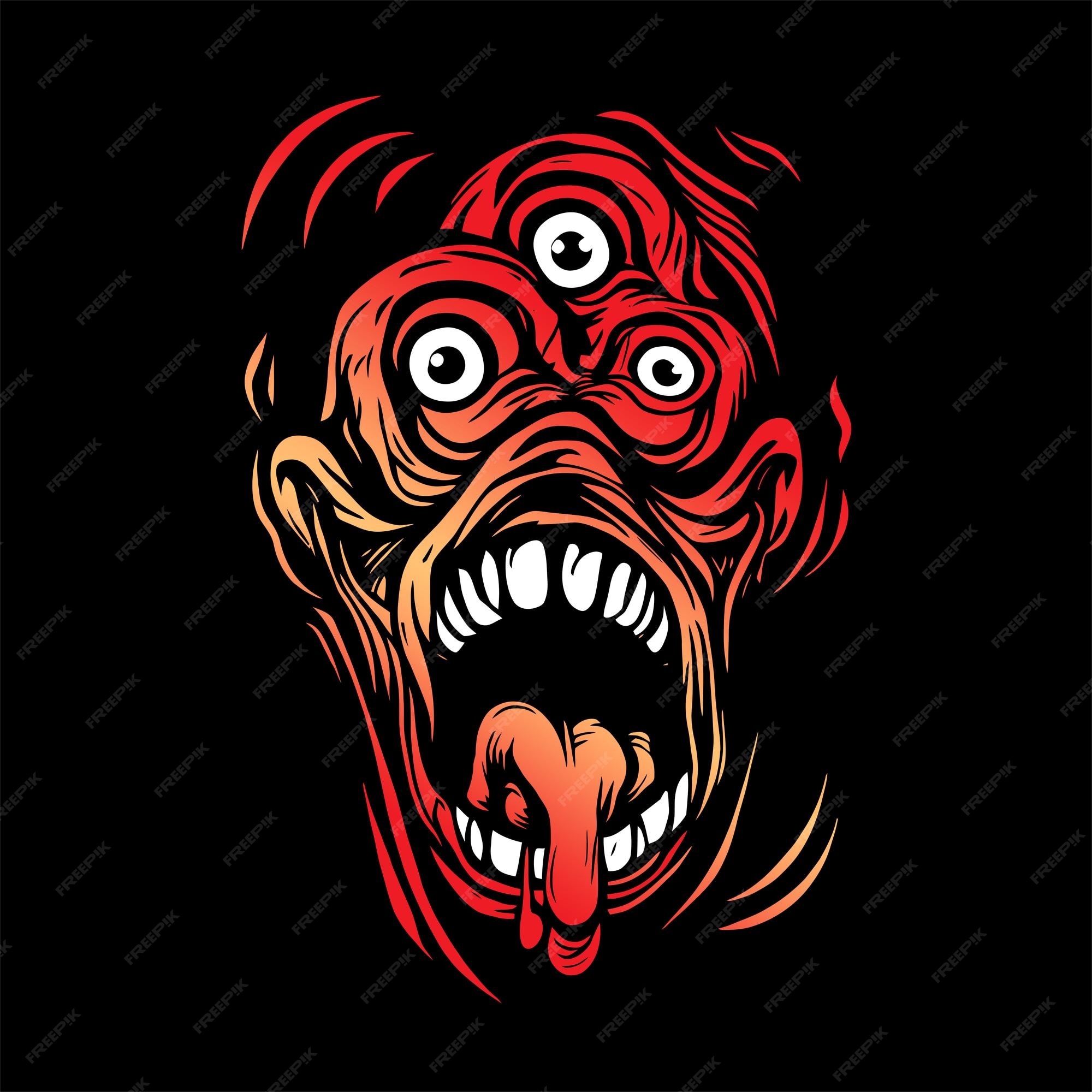 Cara De Monstro De Desenho Animado Irritado. Ilustração De Expressão De  Criatura Alienígena Mítica Assustadora E Assustadora. Timo Para Decoração  De Festa Ou Design De Pacote Royalty Free SVG, Cliparts, Vetores, e