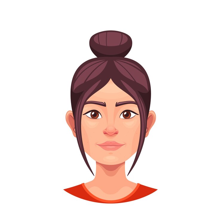 Vetor cara de mulher de desenho animado com penteado a imagem apresenta linhas claras sombreamento detalhado