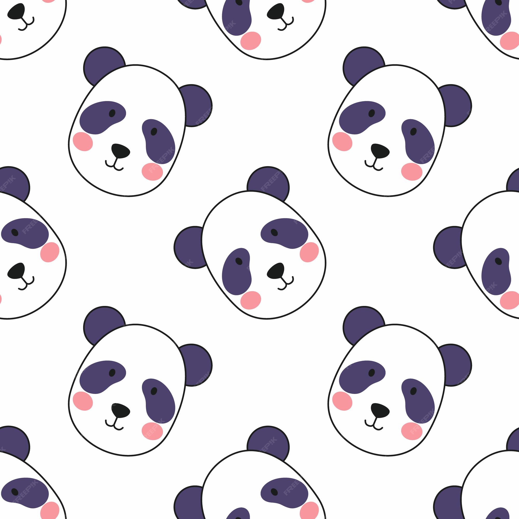 Padrão Sem Emenda Fundo Do Animal Dos Desenhos Animados Com O Rosto Do Panda  Com Projeto Pequeno Do Ícone Do Coração Usado Para A Tela, Matéria Têxtil,  Impressão Do Papel De Parede