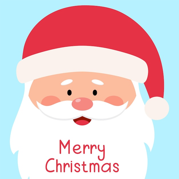Cara de Papai Noel. Cartão de feliz Natal. Personagem engraçado bonito dos desenhos animados kawaii. Cartão de inverno.