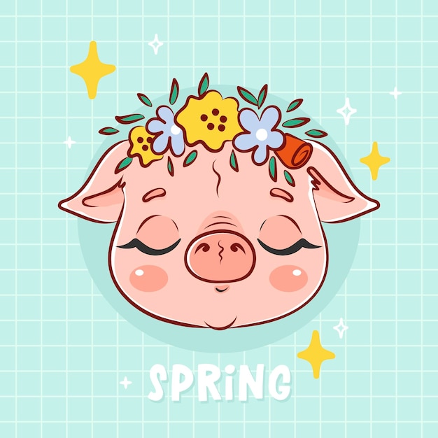 desenho de porco kawaii segurando flores. ilustração de design para  adesivos e roupas 2889806 Vetor no Vecteezy