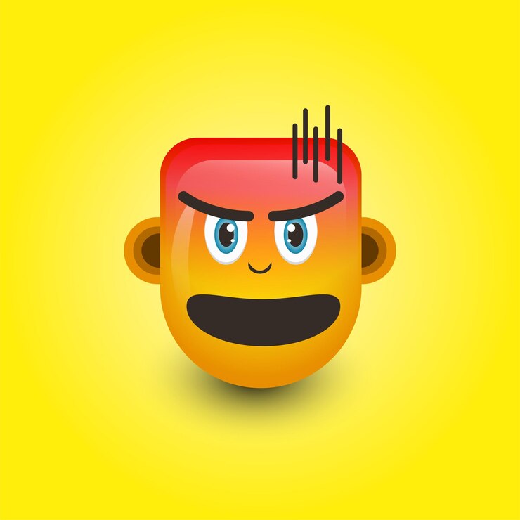 Vetor cara de raiva de emoticon bonito isolada em fundo amarelo
