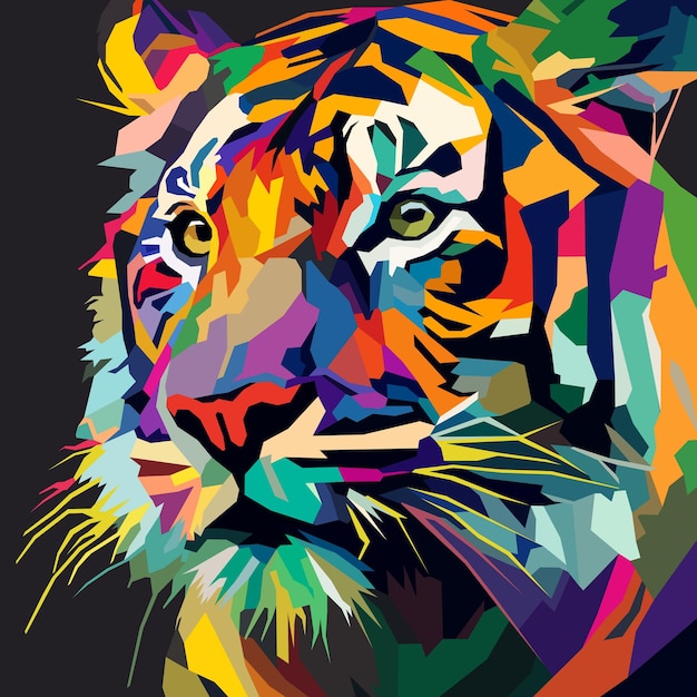 Cara de tigre desenhada usando ilustração em vetor pop art estilo WPAP art