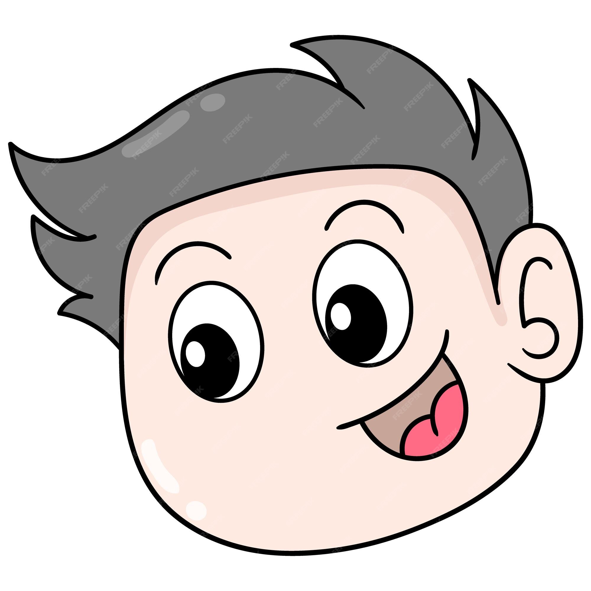 Rosto bonito rechonchudo do menino chefe sorrindo feliz, emoticon de caixa  de ilustração vetorial. desenho do ícone do doodle