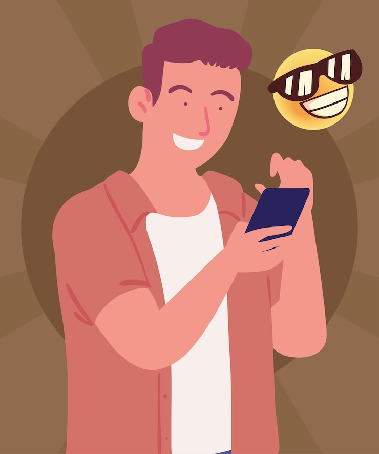 Vetor cara usando smartphone