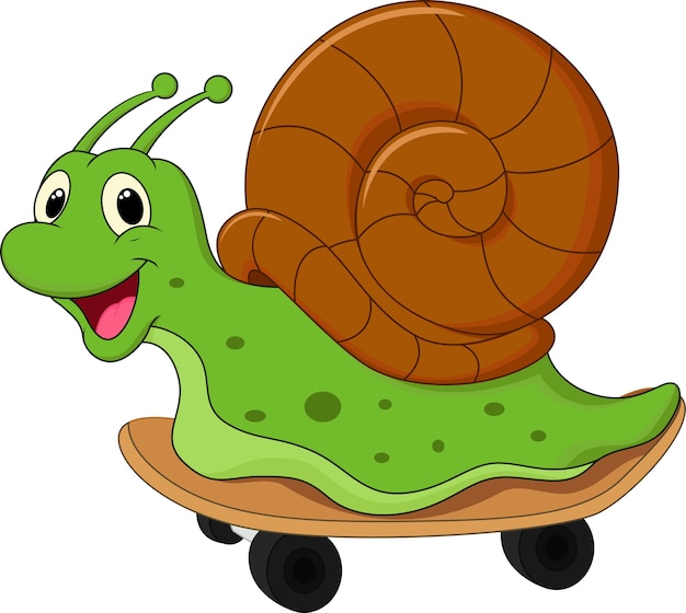 Caracol de desenho animado no skate