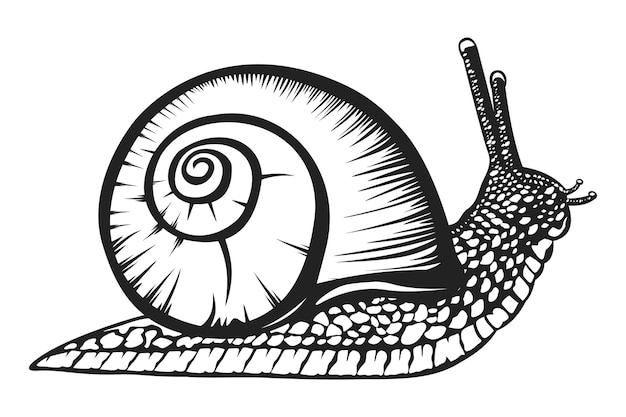 Vetor caracol isolado em branco e preto caracol com ilustração vetorial de concha