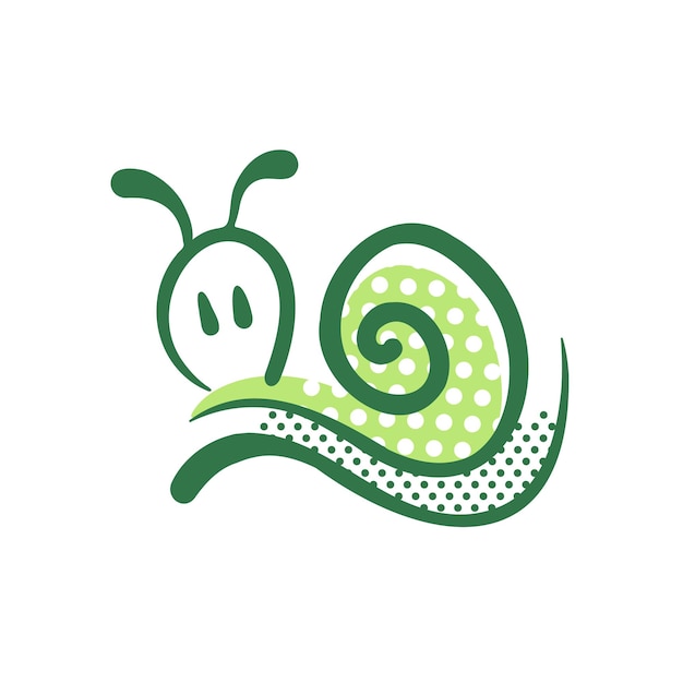 Caracol verde do ícone dos desenhos animados do logotipo do caracol em um elemento simples do fundo branco