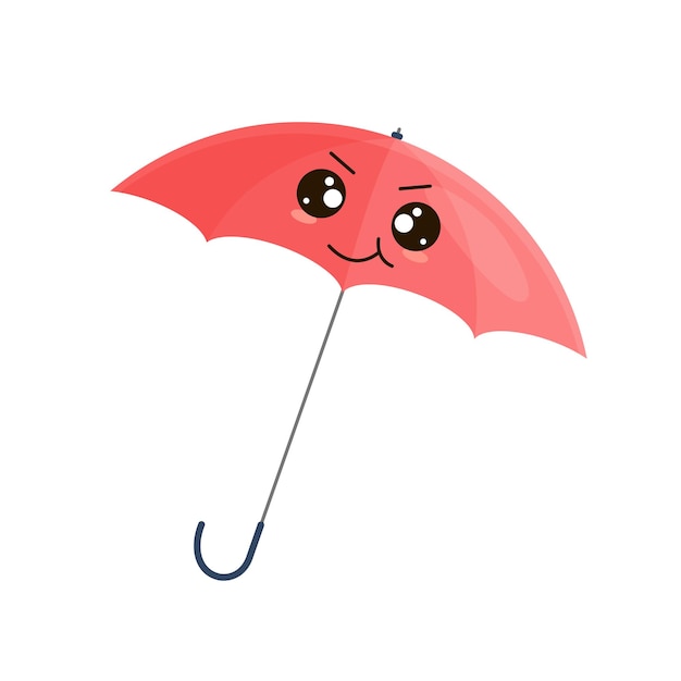 Caracter com um guarda-chuva vermelho com um sorriso engraçado Kawaii parasol